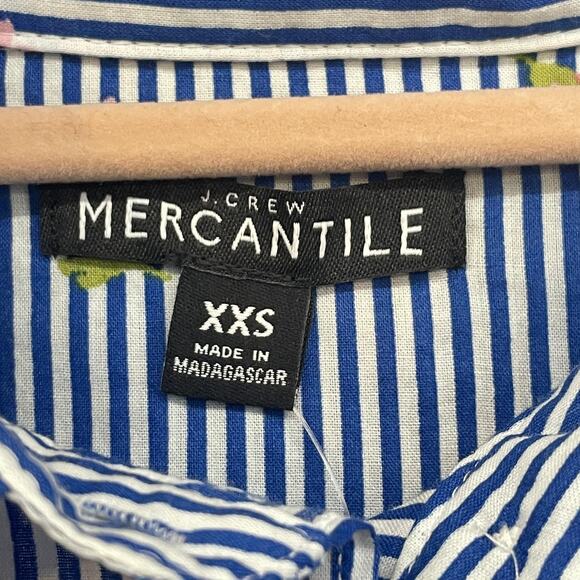 J Crew Mercantile Shirt Womens XXS Blue White Striped Floral Button Down Cotton - Picture 3 of 13